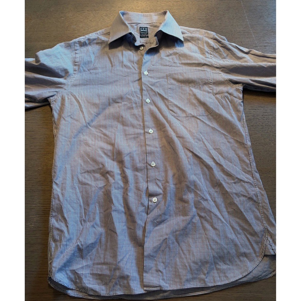 Ike Behar New York Mens 120s Two Ply Gingham Dress Shirt White Long Sleeve - Picture 3 of 11